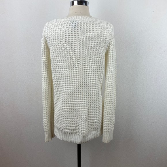 Rue 21 White Long Sleeve Loose Knit Pullover Sweater Top Scoop Neck Layering Med - Picture 5 of 7